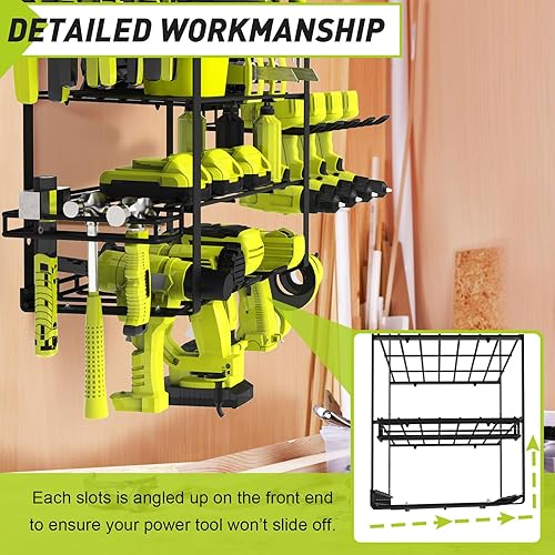Miniatura 7 de Organizador de Herramientas Eléctricas para Montaje en Pared, Regalos de Navidad para Padre Papá, Soporte para 8 Taladros Inalámbricos, Organización