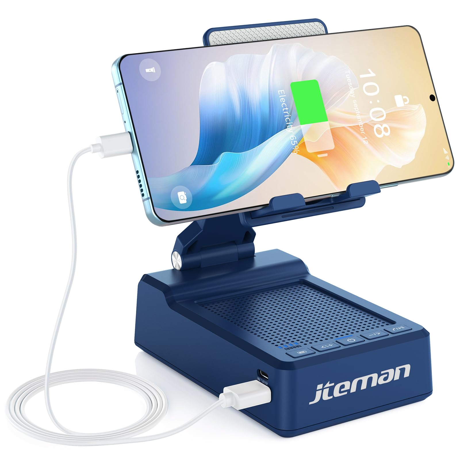 Photo 1 of JTEMAN Bluetooth Speaker with Phone Stand - Blue