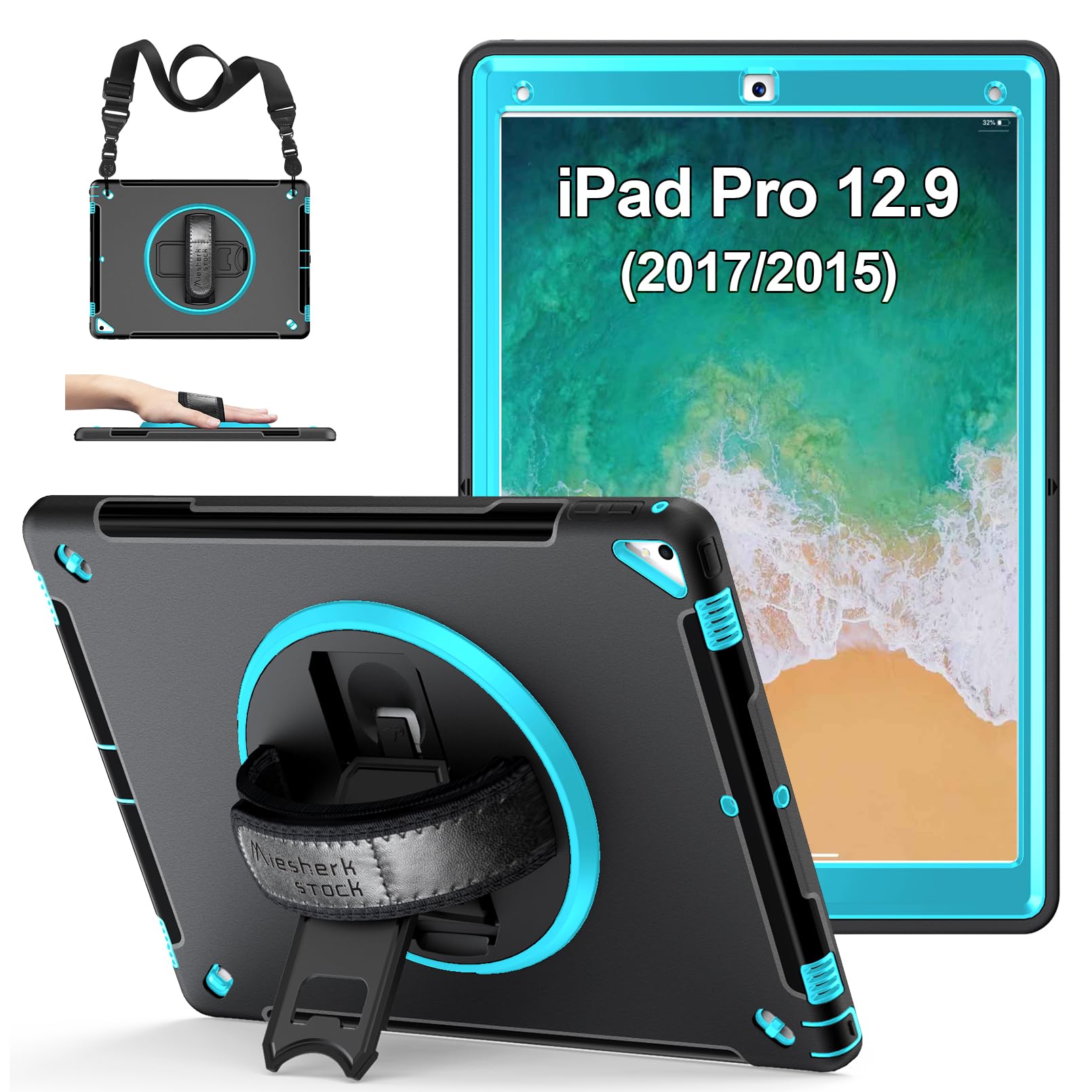 Case for iPad Pro 2nd Generation 2017& 2015 1st Generation, Heavy Duty  Rugged TPU Protective Cover with Screen Protector- Stand Handle Hand