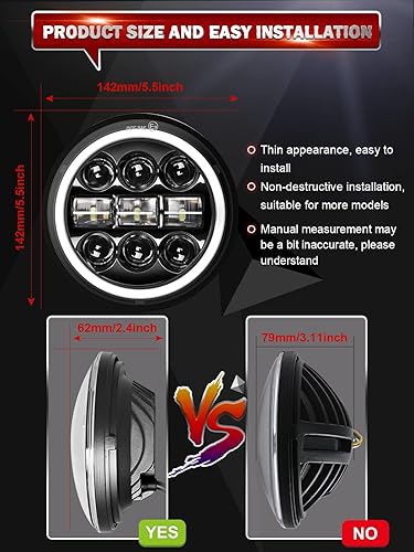 Miniatura 2 de CO LIGHT Faro LED de 5.75 5 34 redondos con luz de señal de giro ámbar DRL y haz alto y haz de luz LED, faros delanteros sellados compatibles con