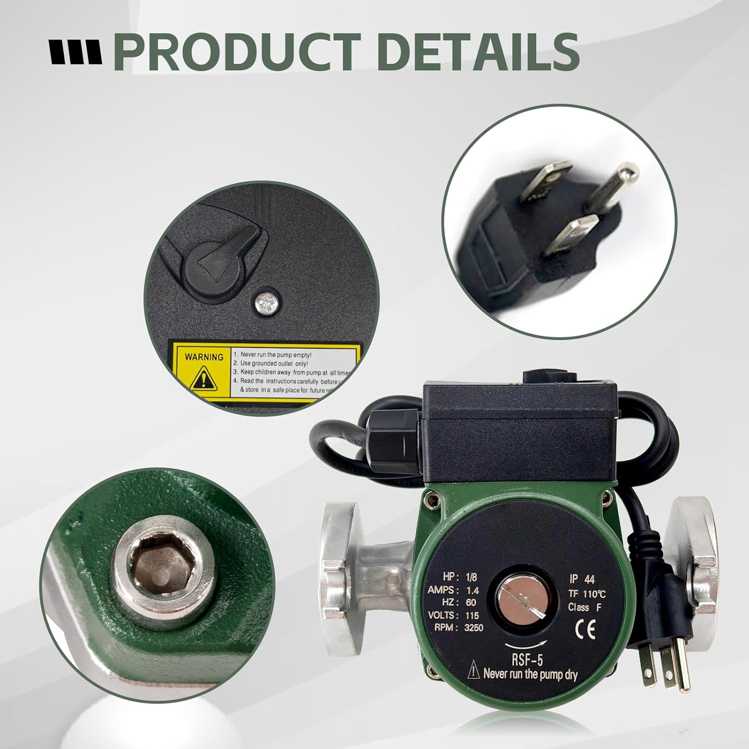 009-SF5 009SF5 Water Circulating Pump Fits for Taco Flanged High Velocity Cartridge Circulator Pump 1/8 HP 115V 3250RPM 10GPM 150Psi