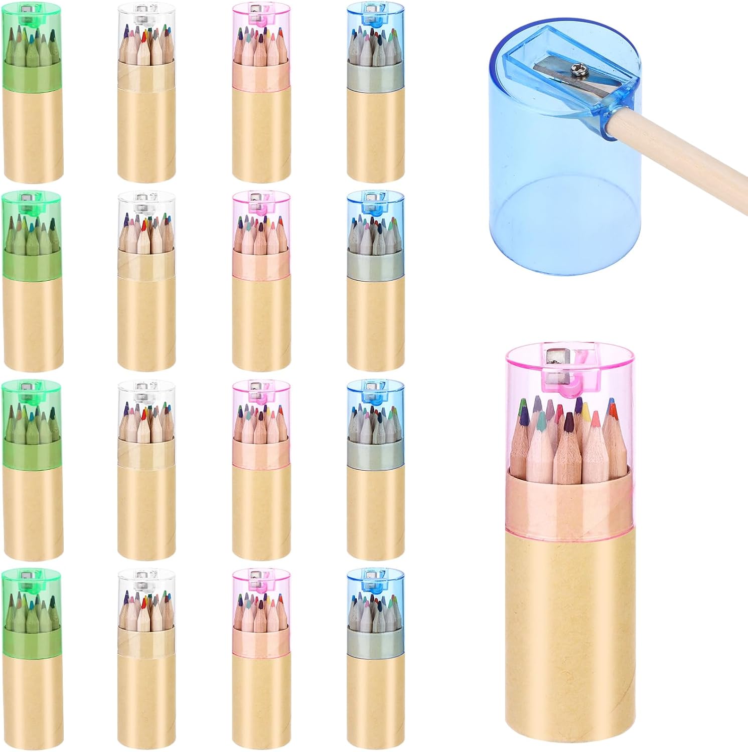 16 Pack Mini Drawing Colored Pencils with Sharpener 12 Colrs Mini Drawing Pencils Set 3.3inch Short Fat Color Pencils in Tube Coloring Pencil Bulk for Adult Coloring Books, Classroom School Drawing