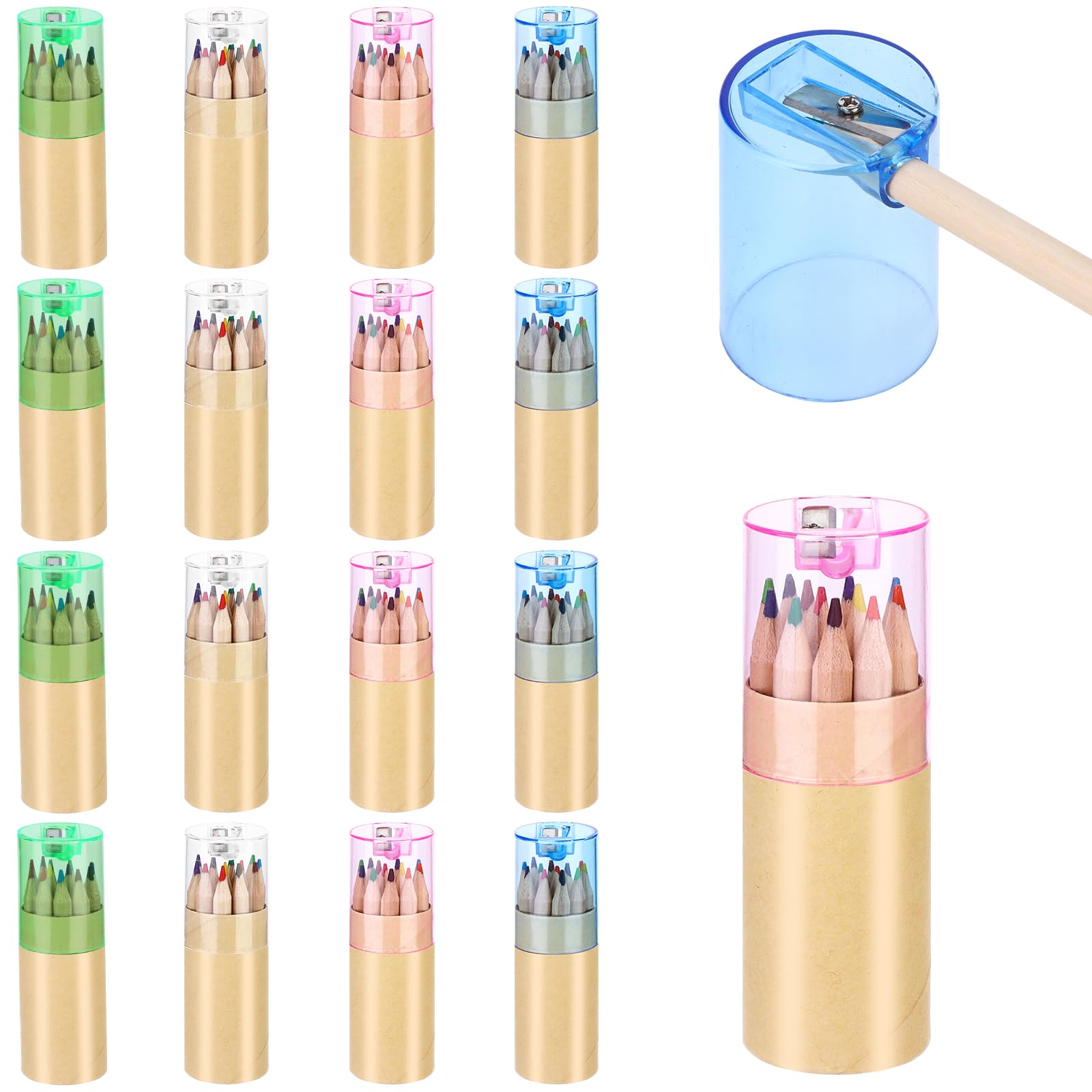 Photo 1 of 16 Pack Mini Drawing Colored Pencils with Sharpener 12 Colrs Mini Drawing Pencils Set 3.3inch Short Fat Color Pencils in Tube Coloring Pencil Bulk for Adult Coloring Books, Classroom School Drawing