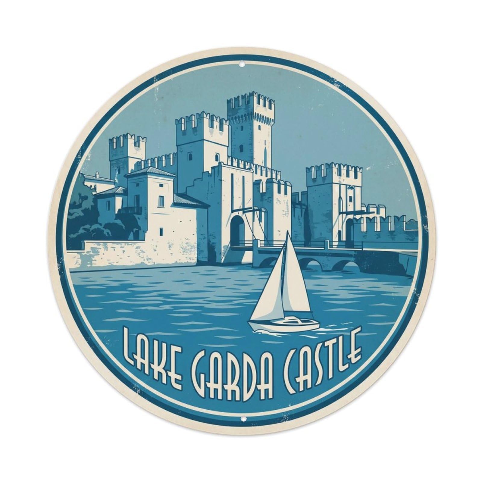 Lake Garda Italy Castle Coastal Heritage Travel Classic Metal Tin Sign