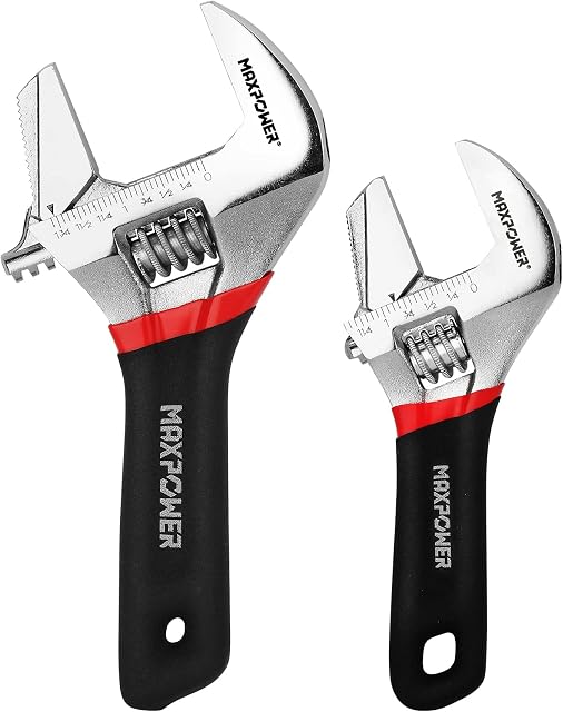 MAXPOWER Adjustable Spanner Set, 2-in-1 Adjustable Wrench Set, Plumbing Wrench Pipe Wrench with Reversible Wide Opening Jaw (6"/150mm and 8"/200mm )