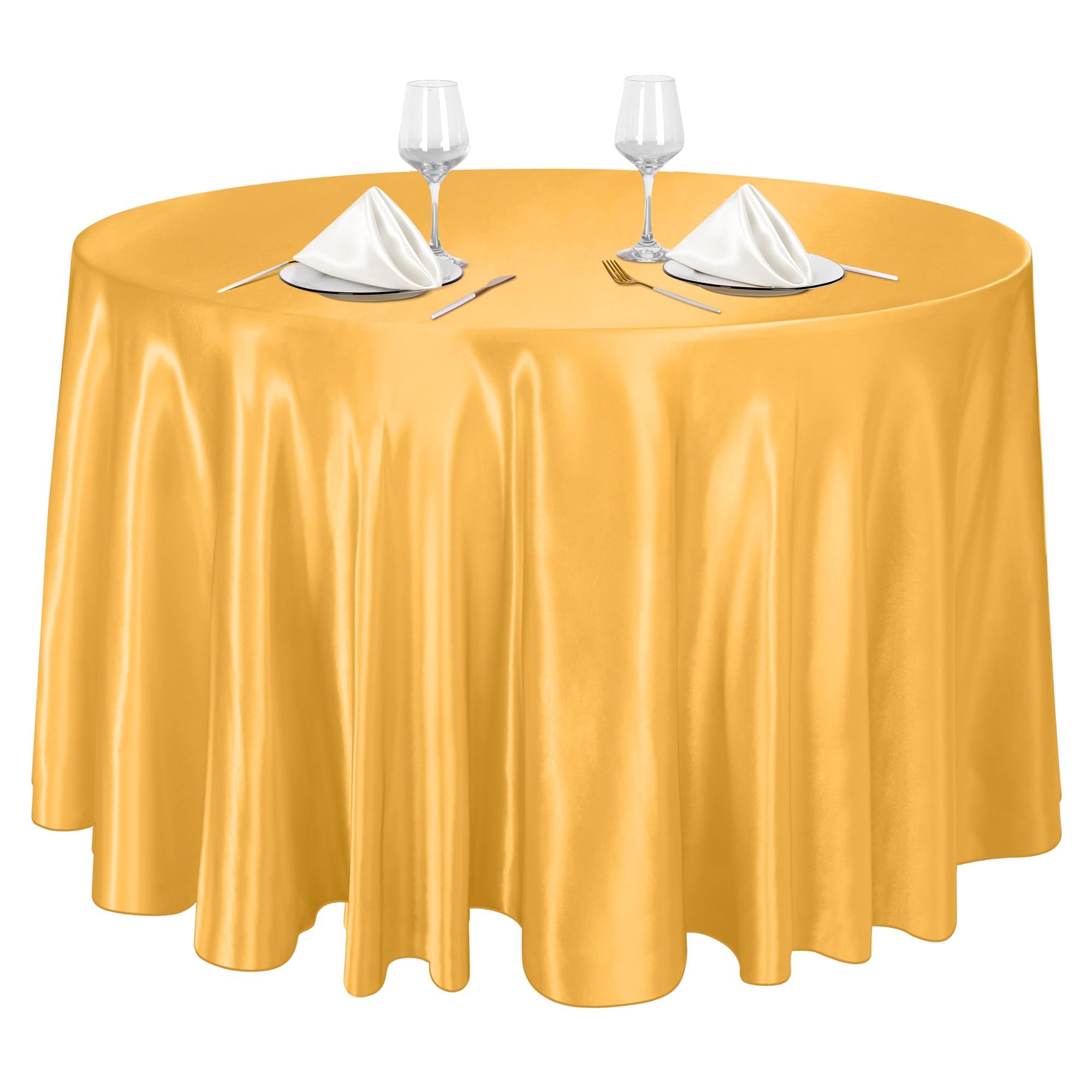Ruisita 120 Inches Round Satin Tablecloths Gold Overlay Round Satin Table Cover Bright Silk Tablecloth Smooth Fabric Tablecloth for Wedding Banquet