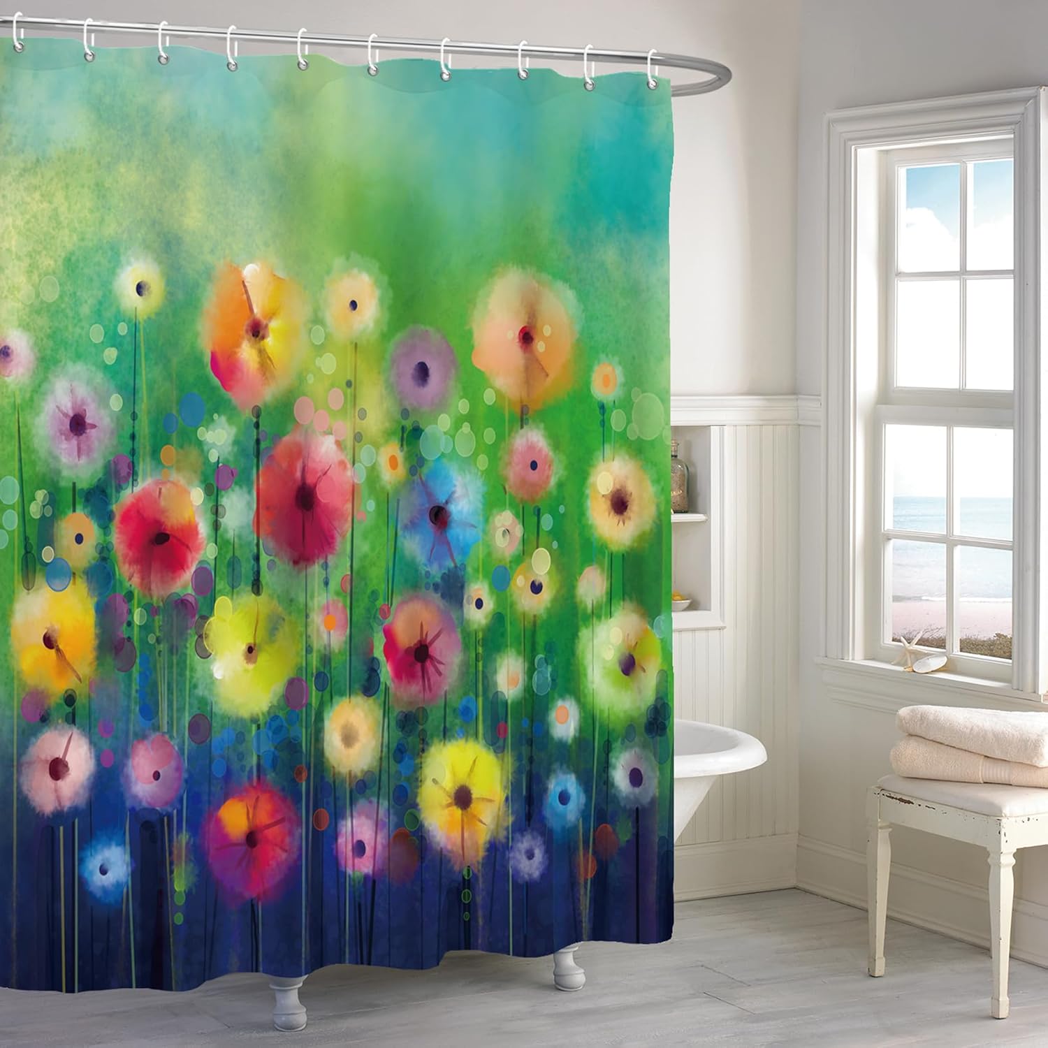 Renaiss 72x96 Inches Abstract Floral Shower Curtain Colorful Watercolor Flower Blossoms Plants Spring Garden Botanical Fabric Shower Curtains for Bathroom Decor Set Waterproof with Hooks