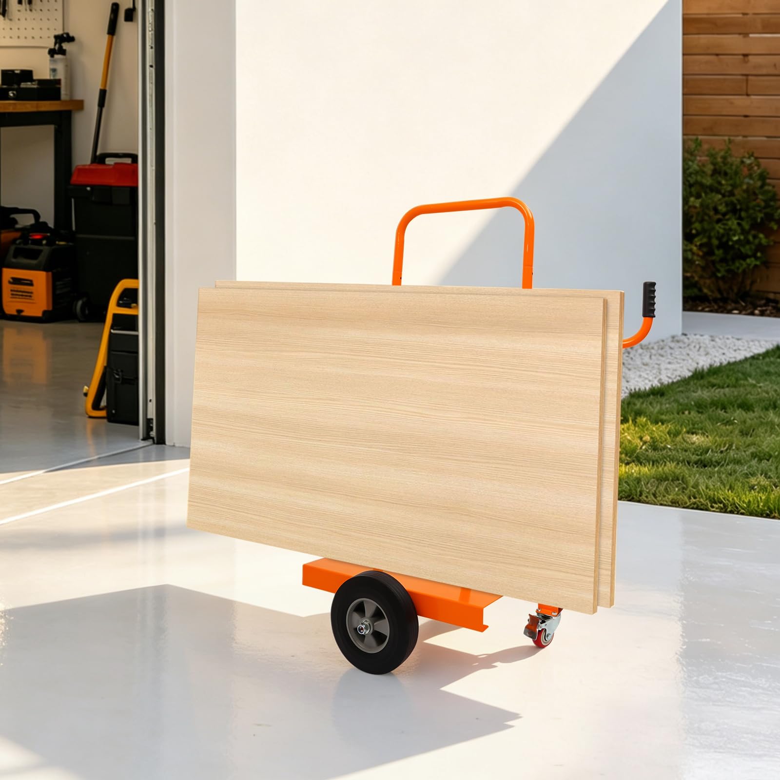Carrello per piastre, portata 300 kg, carrello per piastre con 4 ruote, carrello di trasporto per il trasporto di pannelli, finestre, pannelli di legno (arancione)