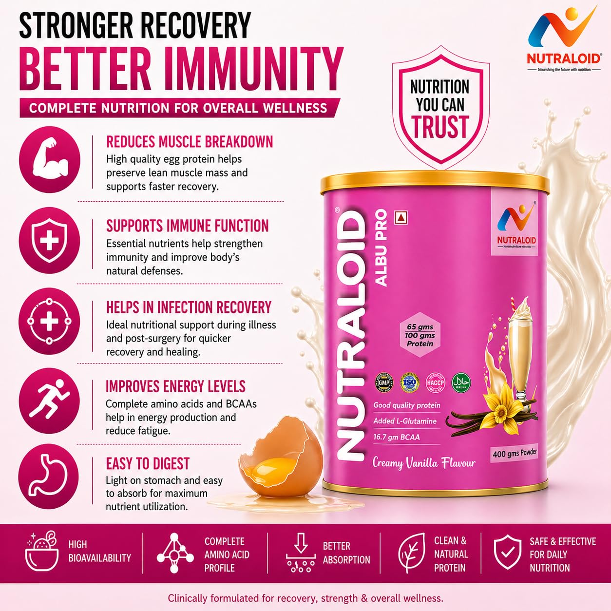 Nutraloid Albu Pro Egg White Protein Powder, Vanilla Flavour, 400 g 3