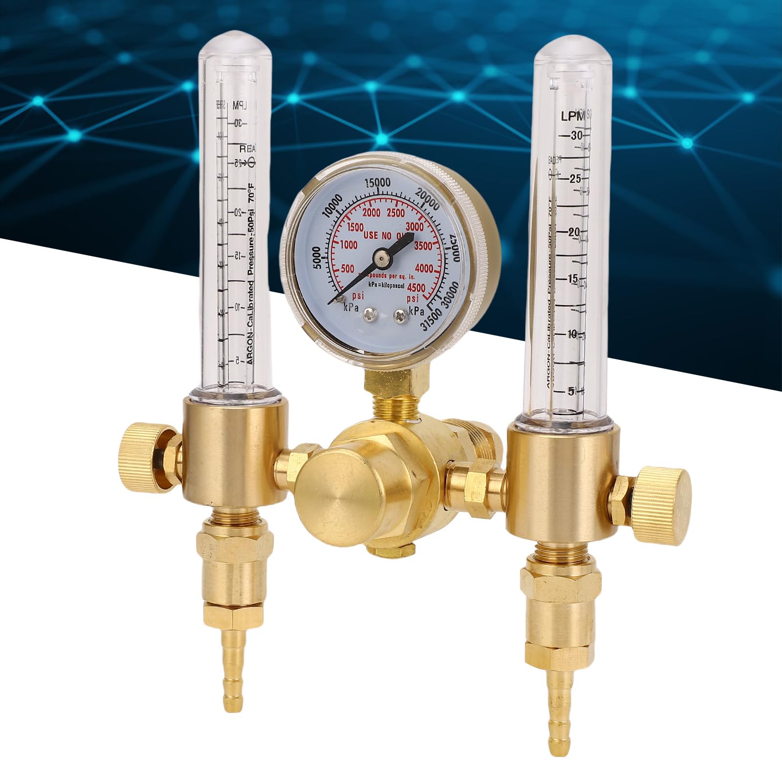 AMONIDA Regulador de Flujo de Argón de Doble Salida para Soldadura TIG MIG 0-60CFH 0-4500PSI CGA580 Entrada 5/8in X 18 RH Salida, Regulador de Gas de Caudalímetro de Argón para Soldadura TIG MIG