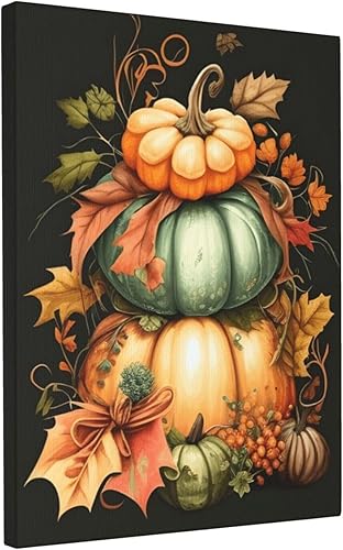 Miniatura 1 de YEEWArt Divertido lienzo de hojas de otoño y calabaza, arte de pared, póster estético vintage de Halloween, pintura de impresión de granja,