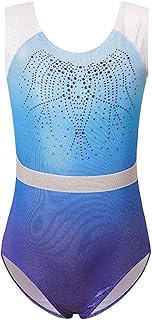 XIUsheUA Maillot Gimnasia Ritmica Niña Malla de Gimnasia for niñas con Degradado de Color Brillante y Diamantes, Atuendo de Ballet for Danza, Maillot de Ciclista for Gimnasia(Pink,150cm)