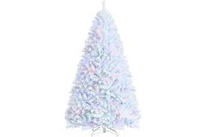 8ft White Artificial Christmas Tree with Iridescent Branch Tips & Metal Stand