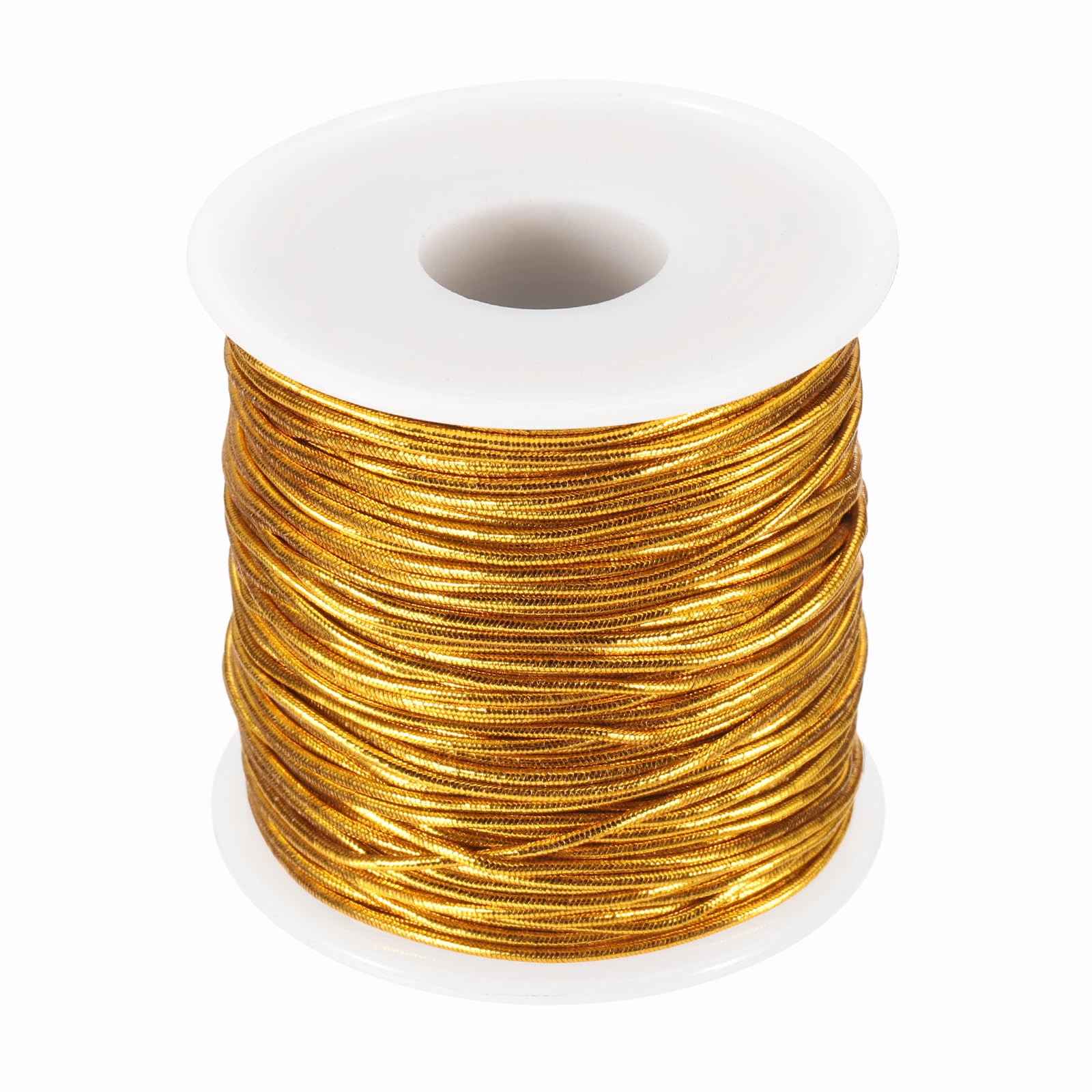 sourcing map 1mm Metallic Elastic Cords, Tinsel Elastic Stretch String Cord Thread Braiding Rope for Craft Making Gift Wrapping Ornaments, Gold Tone, 50m Total