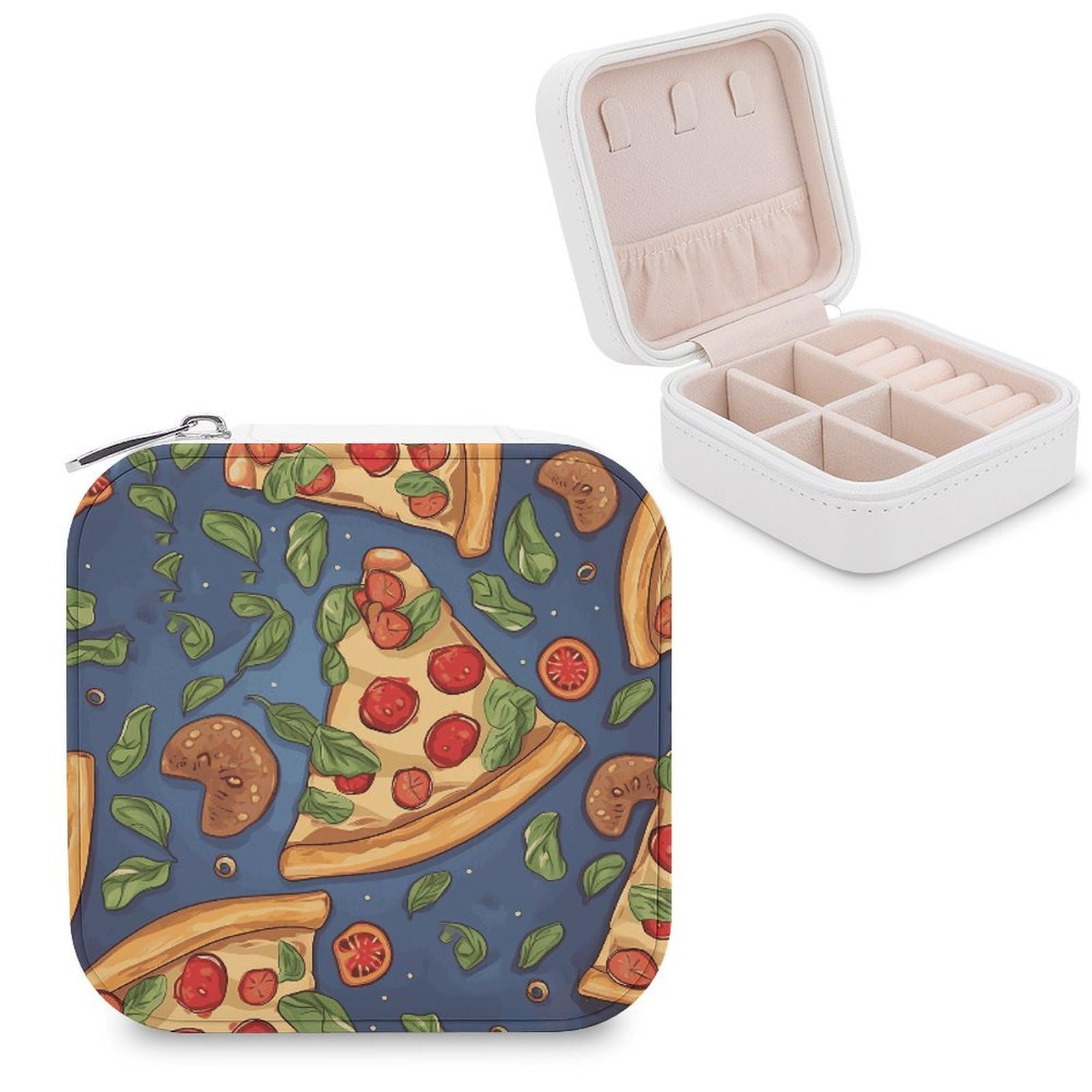 FekiLoot Pizza Jewelry Box Exquisite Jewelry Organizer Silver Gold Trinket Storage Case Multi Compartments Cute Earrings Ring Necklace Holder For Woman Household Gift