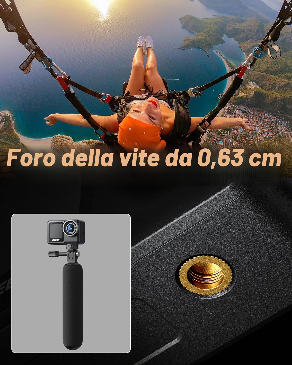 iZEEKER iA400 Action Cam 4K 20MP 5G WiFi 64GB Memoria, 40M Fotocamera Subacquea 12M Impermeabile(Senza Custodia) Doppio Schermo 2.2" Touchscreen Vlog Camera, 1600mAh-Batteria Telecamera 6-AXIS EIS