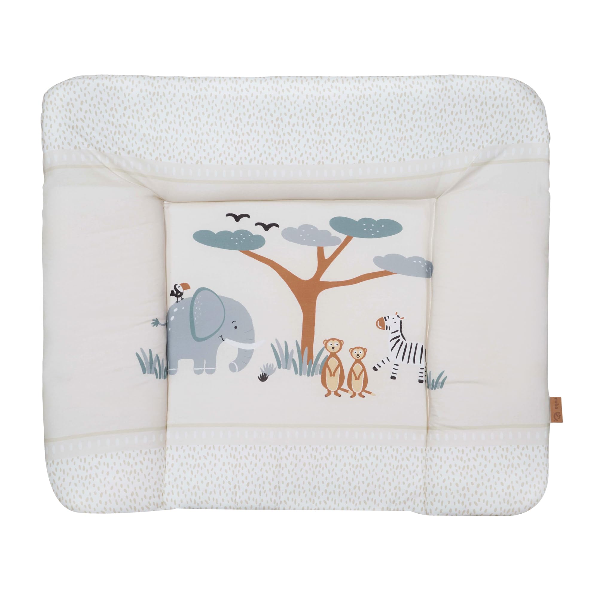 roba Wickelauflage Savanna Friends - 85 x 75 cm - Wickelunterlage für Babys PU-beschichtet - Abwischbar & pflegeleicht - Elefant, Zebra, Erdmännchen & Co. - Beige