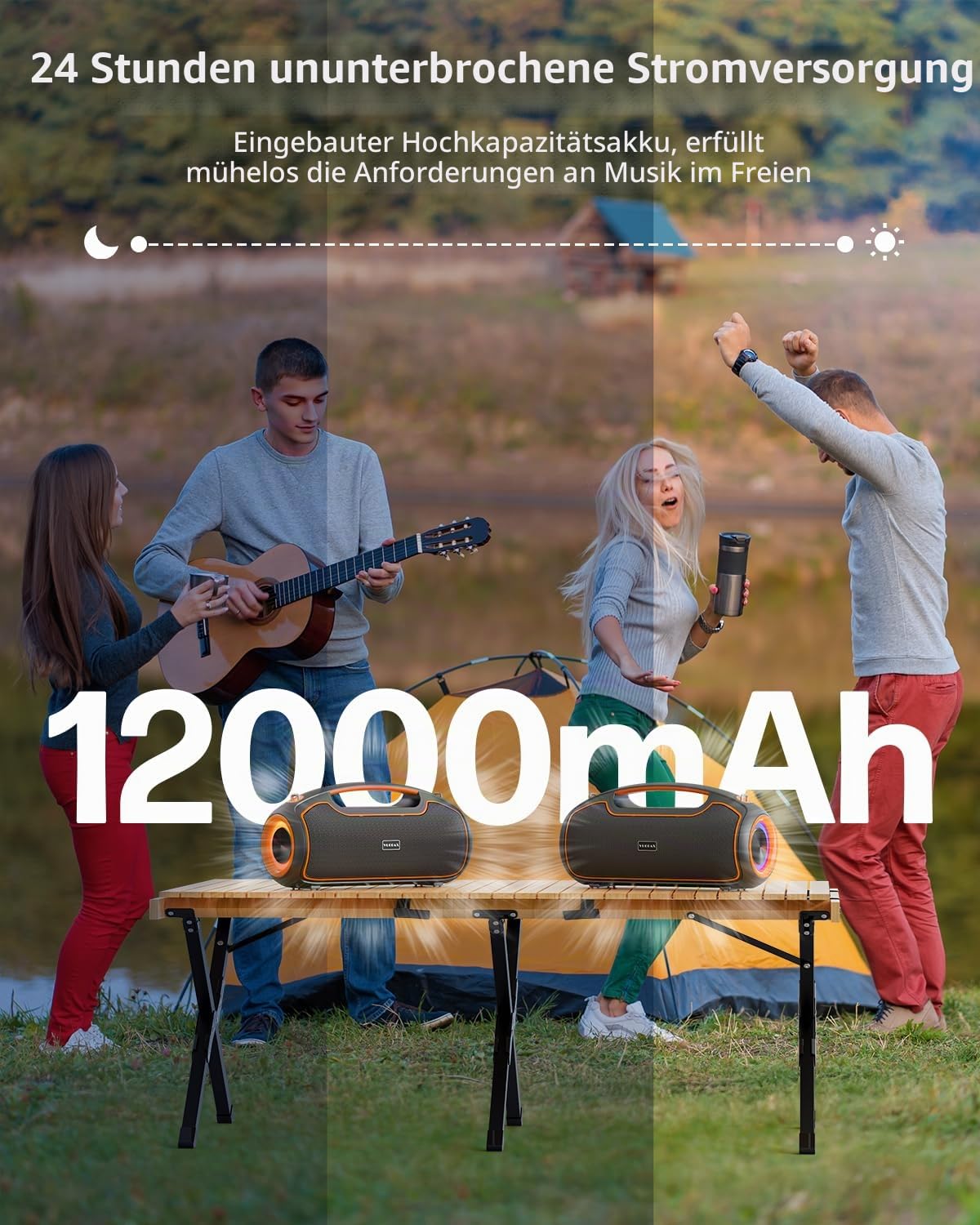 Bluetooth Lautsprecher 200 W max, Tragbare Musikbox Bluetooth 5.4 mit 2 Subwoofern & 2 Hochtönern,Bass Boost,24h Akku,TWS,IP65 wasserfest Outdoor Lautsprecher für Party, Baustelle,Camping,Zuhause