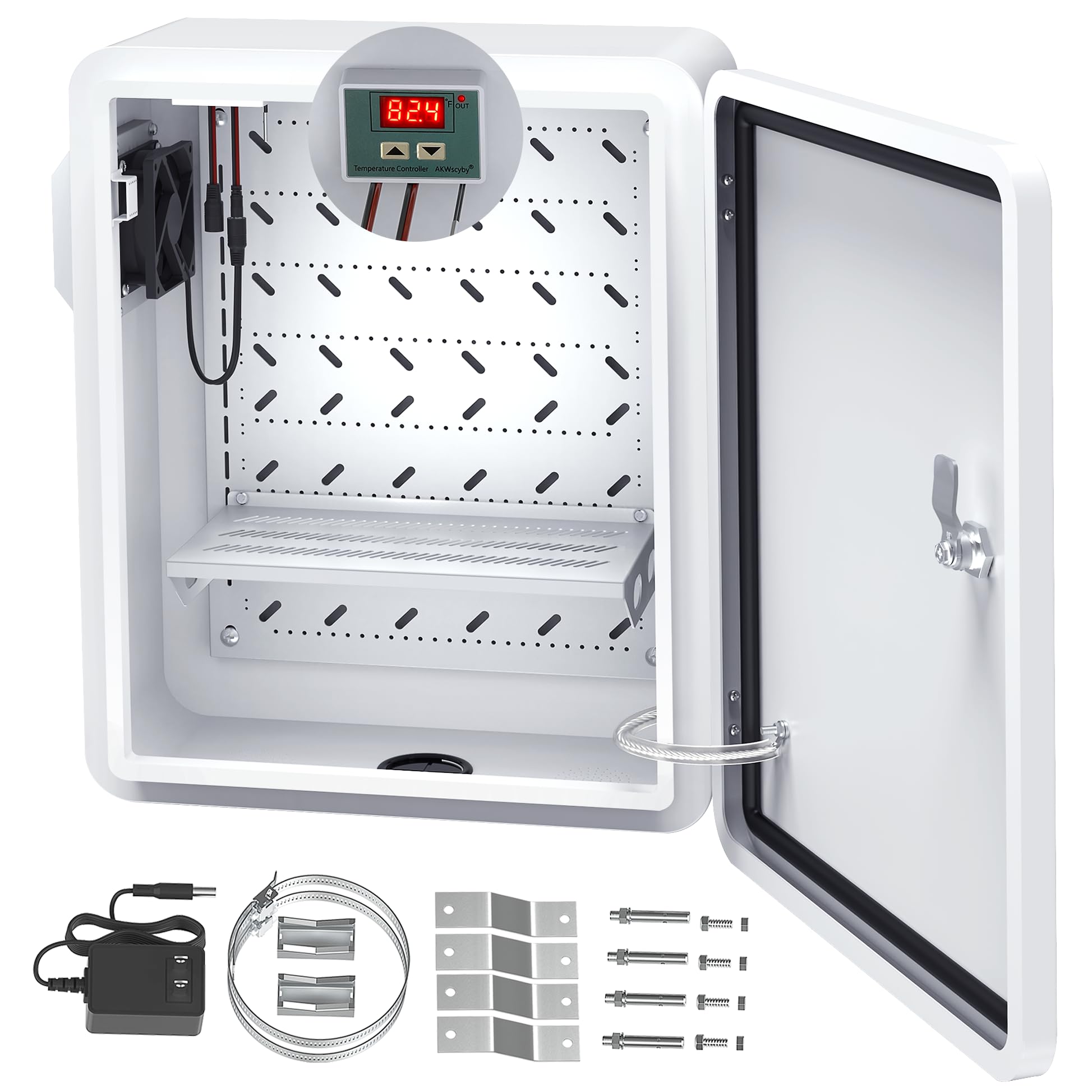 Caja eléctrica para exteriores con termostato y ventilador, control preciso de temperatura de -17.7 °C, clasificación IP65 resistente al agua, acero galvanizado, haz trasero de aluminio (19.7