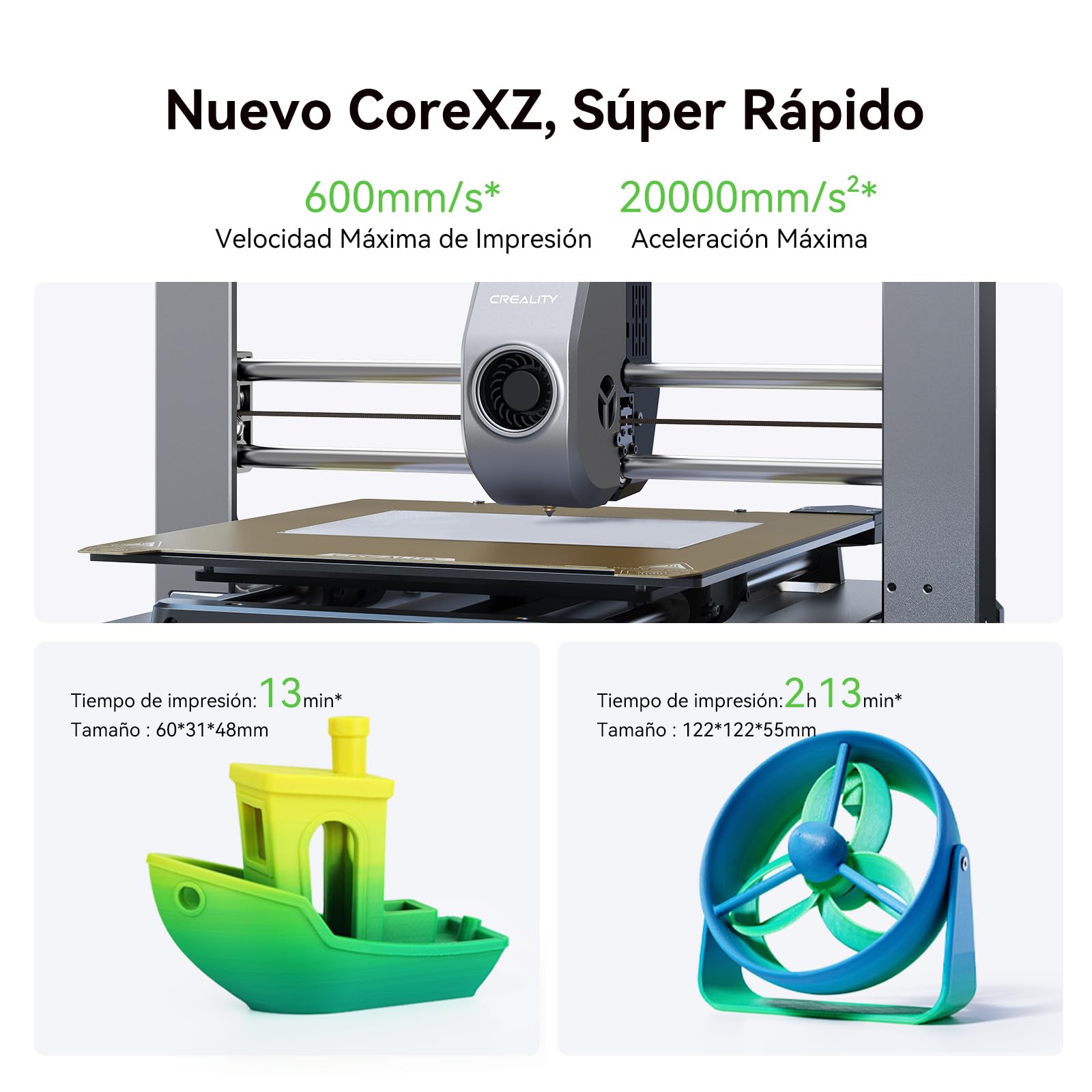 Creality Ender 3 V3 Impresora 3D, 600mm/s Velocidad Impresión, Estructura Core-XZ, 4,3'' IPS táctil Pantalla, Extrusora Proximal Doble Engranaje Alta Velocidad, 220×220×250mm