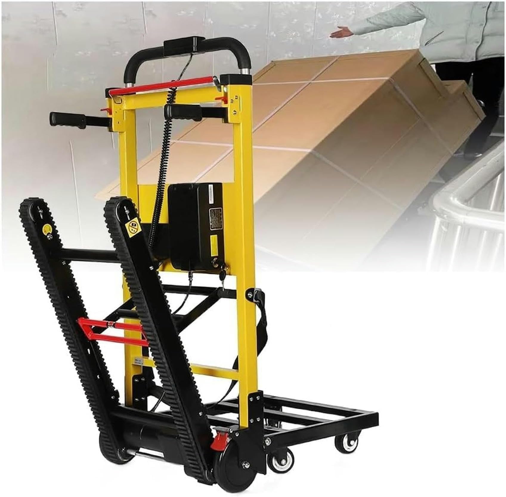 Sube-escaleras con orugas Silla de Ruedas Sube-escaleras eléctrica Plegable, Carro Resistente con Capacidad de Carga de 200 kg, Sube-escaleras a batería con 6 Ruedas