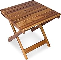 Vista 5 de Shine Company - Mesa auxiliar cuadrada plegable de madera maciza, mesa de patio pequeña Adirondack para exteriores, natural