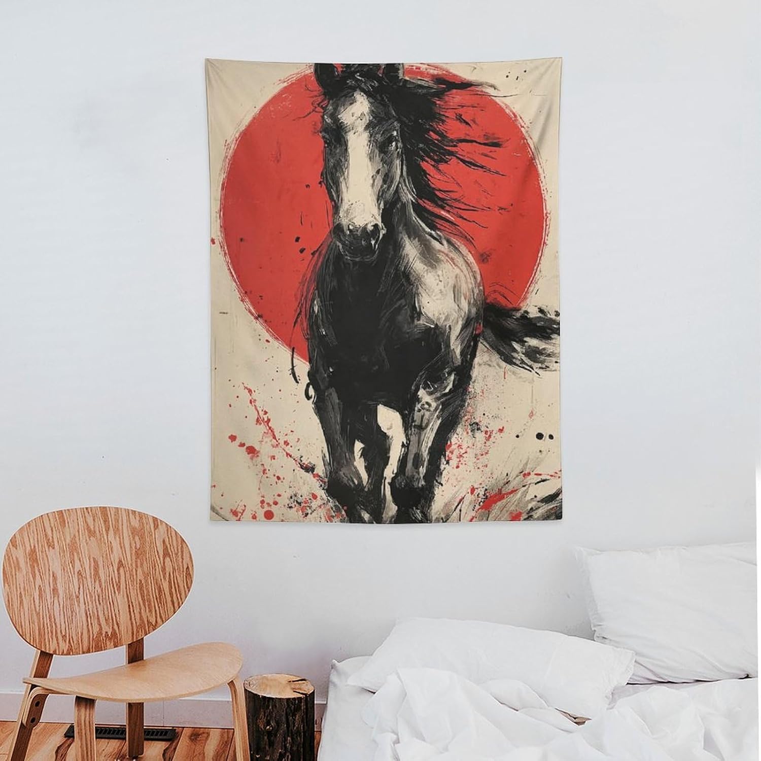 JYOUQOC Japanese Style Horse Running Tapestry Flag Backdrop Wall Hanging Large Wall Art Decor for Dorm Office Bedroom Living Room 30"×40"