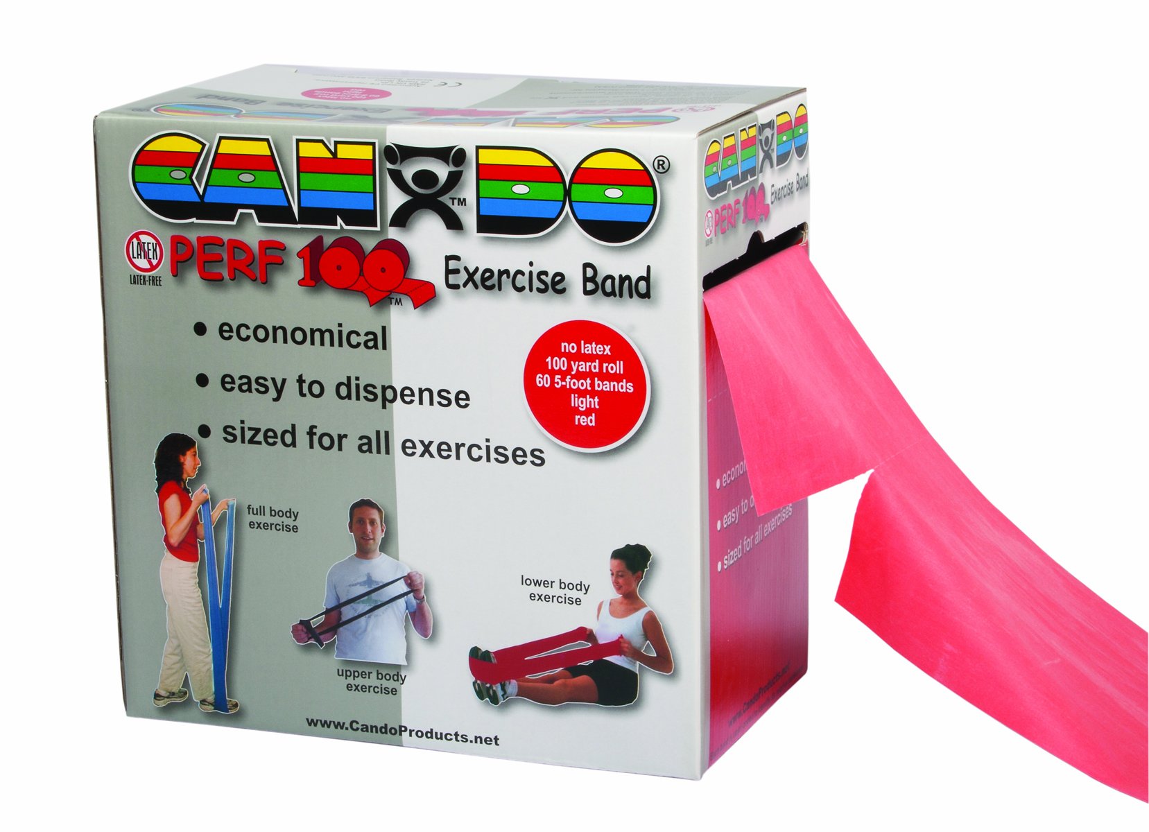 CanDo 10-5692 Latex Free Exercise Band, 100 yd, Red-Light