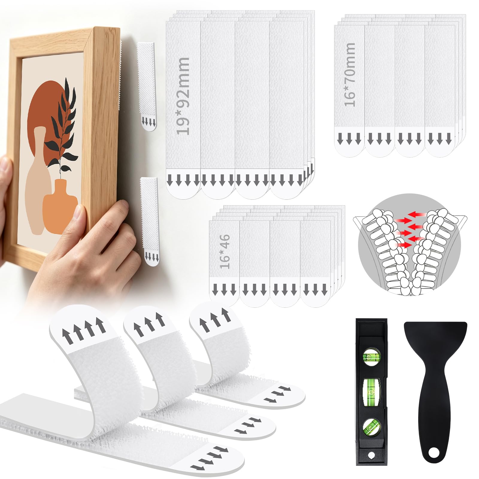 36 Pairs (72 Strips) Picture Hanging Strips, 3 Sizes Frame Sticker for Wall