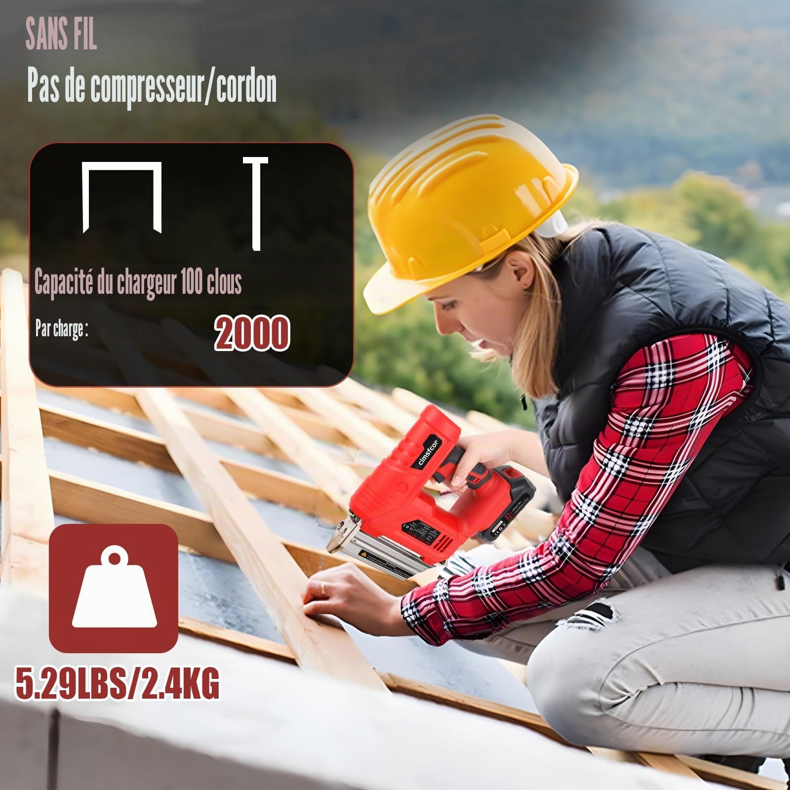 Cloueuse Electrique Sans Fil 18GA 21V, Agrafeuse Electrique avec 2 x 2.0Ah Batterie et Chargeur, avec 2000 Clous Brads +2000 Agrafes pour Travail du bois, Projets de Tapisserie Ameublement