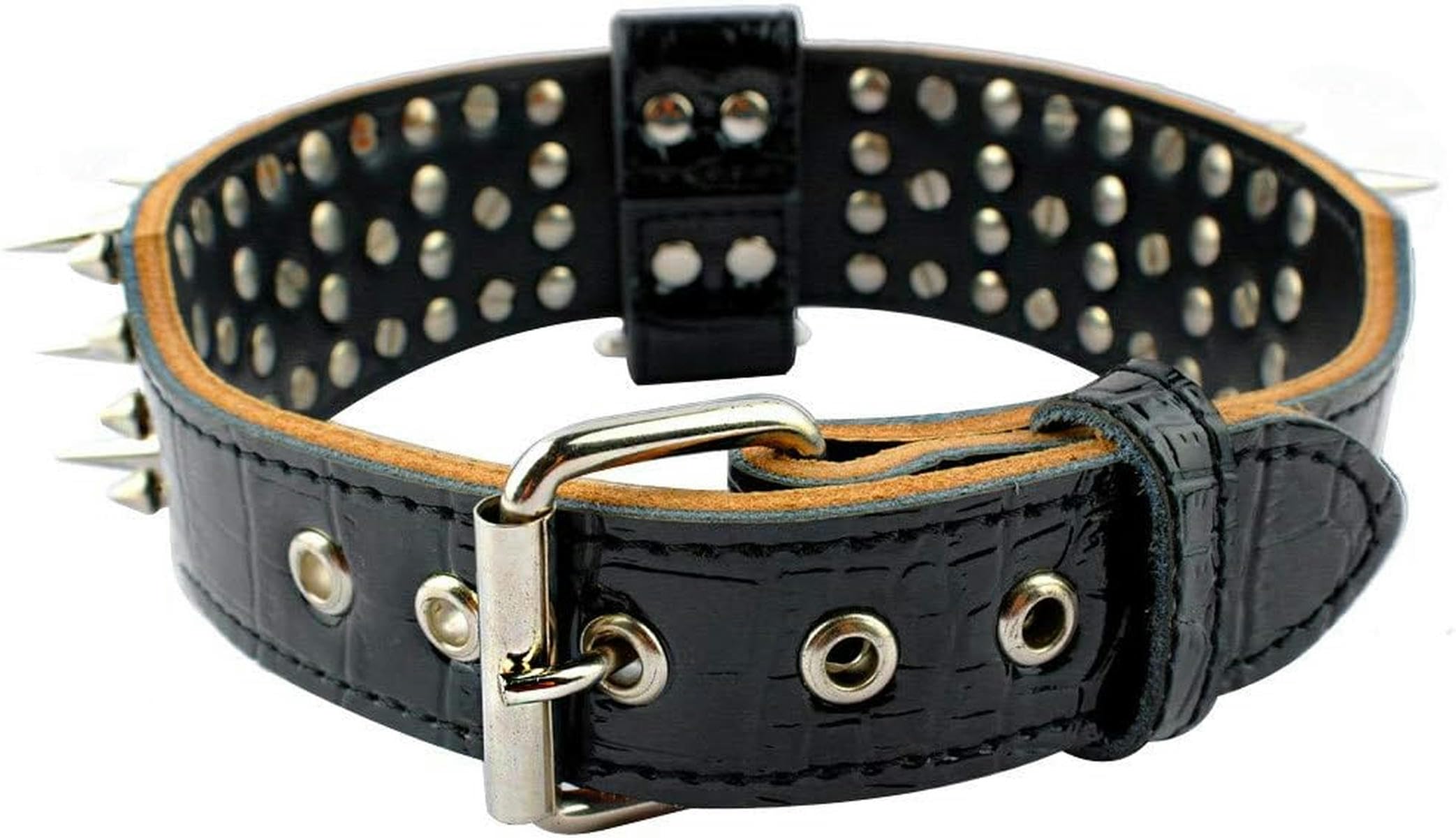 2 Zoll breites Hundehalsband aus Leder mit Spikes und Nieten für mittelgroße und große Hunde, M-XL, rot, XL