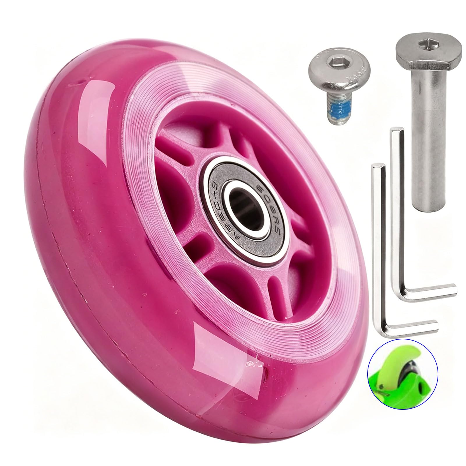 OTFAITP 80mm x 24mm Flash Rear Wheel M8x43 44 45 46 47mm Axle Set for Foldable Micro Mini 2 3 4 Wheel Kids Scooter Kickboard Repair Tool (Rose red)