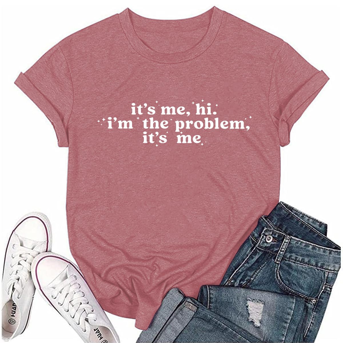 RUSASKO Womens It's Me Hi I'm The Problem It's Me Novelty Print T Shirts Casual Tees Tops