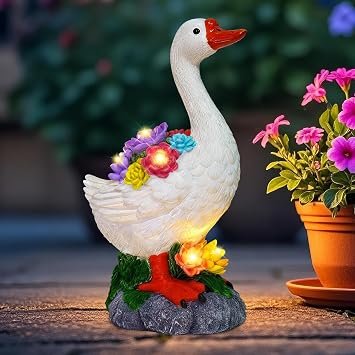 Solar Garden Goose Statue with Succulent Lights, Waterproof Outdoor Decor | Whimsical Goose Statue With Solar Succulent Lights, Waterproof Porch Decor For Yard, Lawn, Patio, Balcony And Gifts