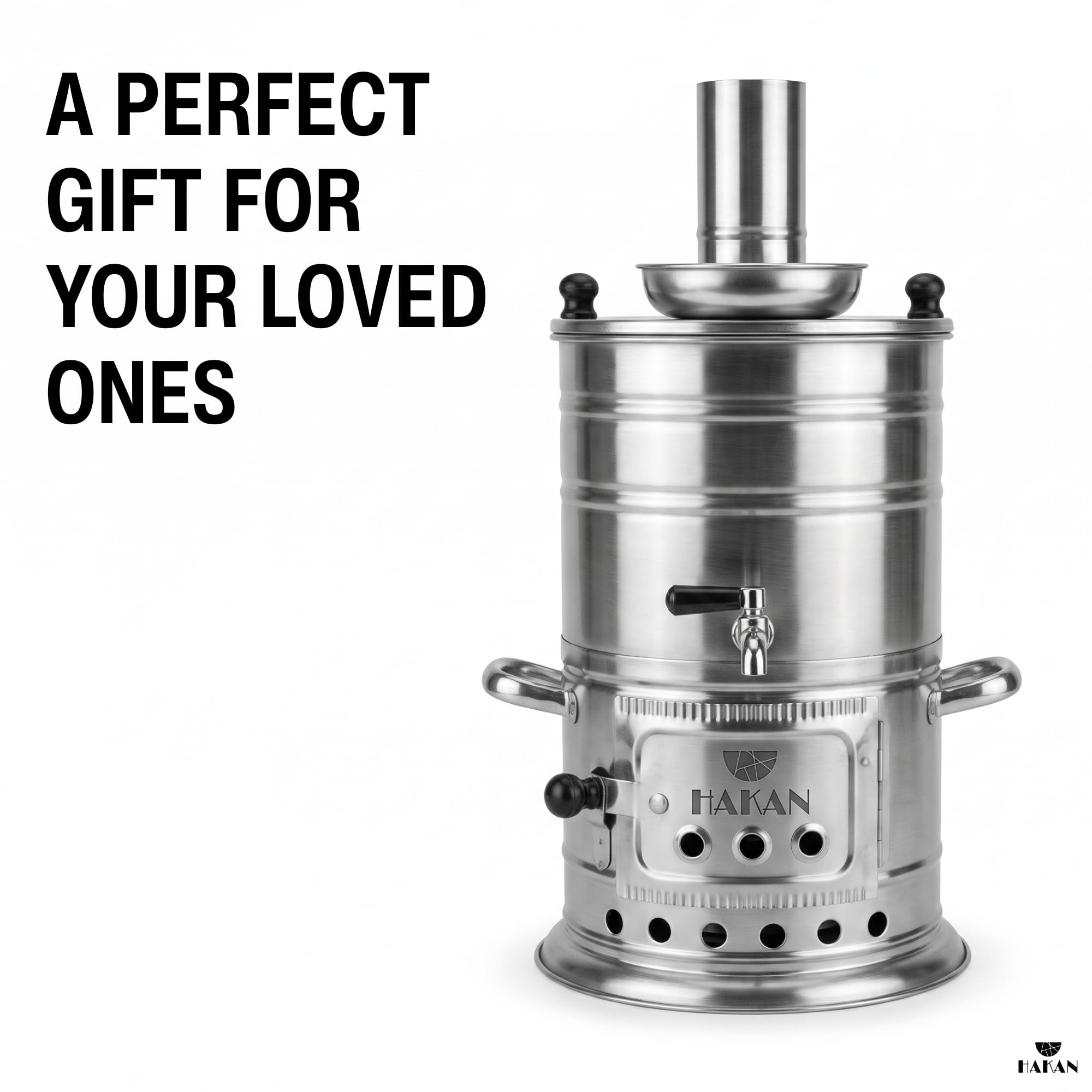 Samovar Bouilloire à thé turque portable camping pour bouilloire à eau et théière au charbon de samovar, pique-nique, chasse, activités de plein air avec poignées noires | 3,8 l