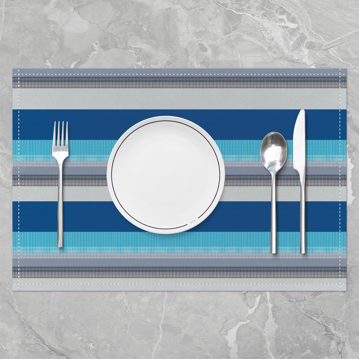 Blue White Stripes Placemat 45X30cm Geometric Placemats Set of 4 for Kids Patchwork Striped Indoor Outdoor Kitchen Modern Decor Table Place Mats - Image 2