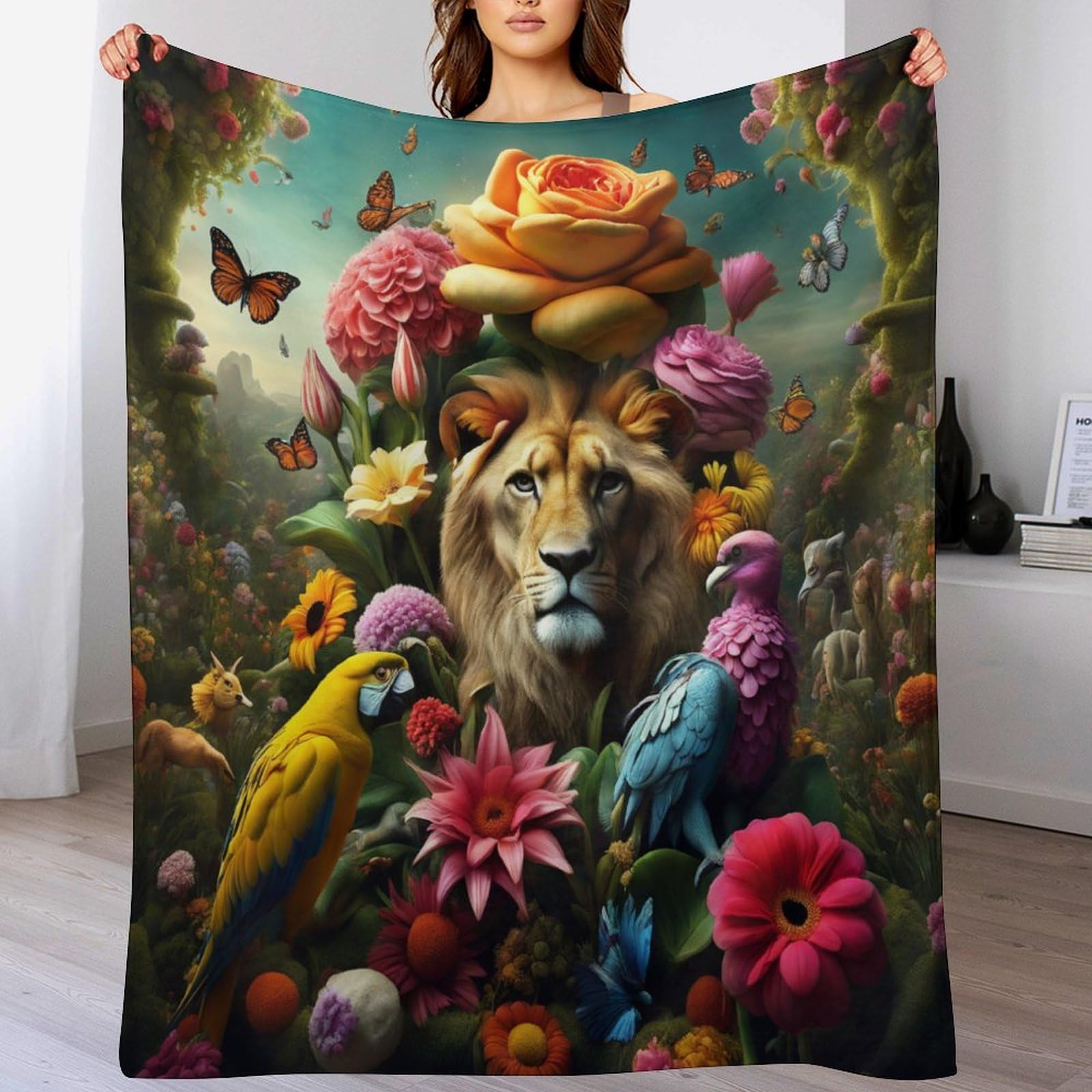 Couverture lion plaid flannel chaud jeté de lit canapé 140x180
