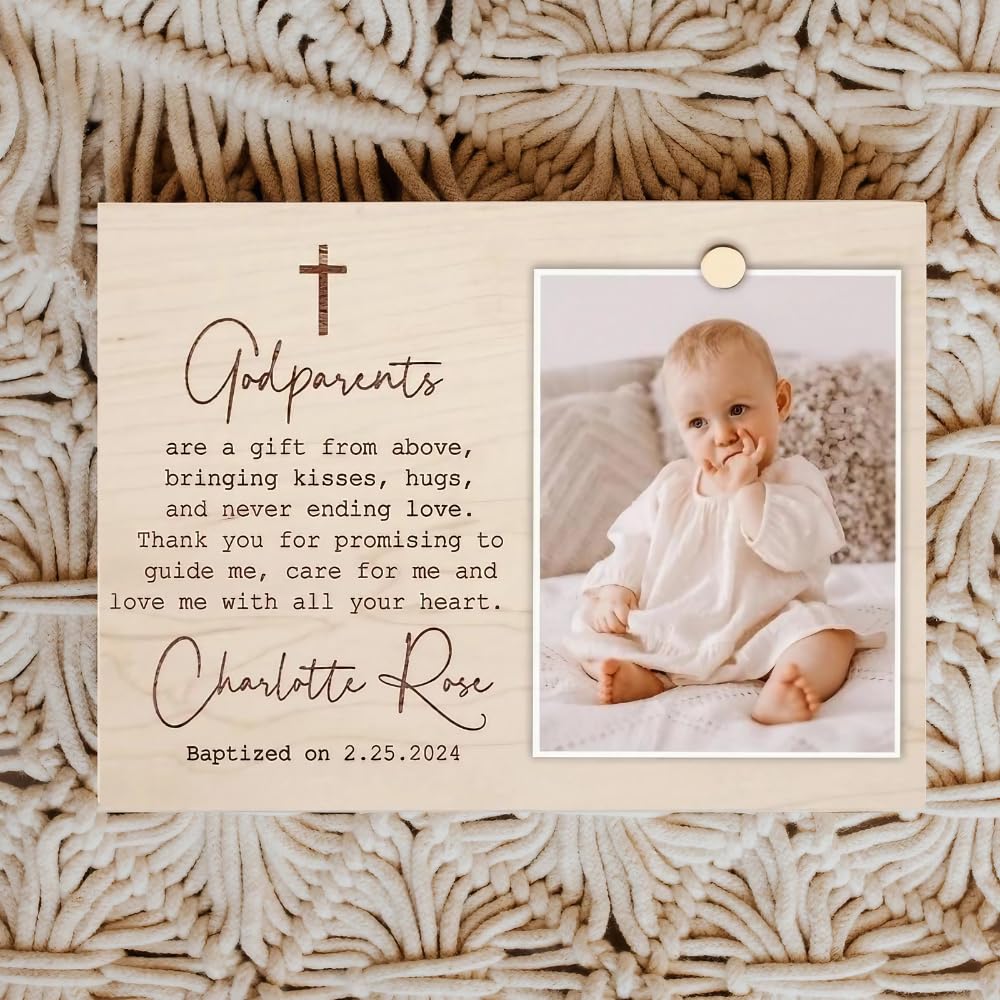 Honestchi Personalized Baptism Picture Frame, First Communion Dedication Christening Keepsake, Godparents Gift to Goddaughter Godchild Baptism Gifts for Baby Boys and Girls (Baptism 02)