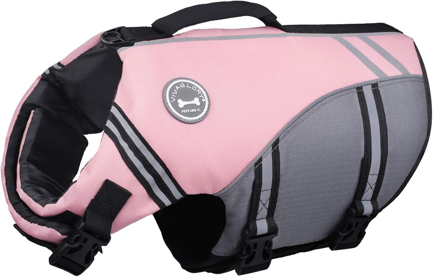 VIVAGLORY Sports Style Dog Life Vest, Dog Life Jacket for Swimming & Boating, Ripstop & Buoyancy for Puppy Doggy, Lifejacket with Handle, L, Sakura Pink