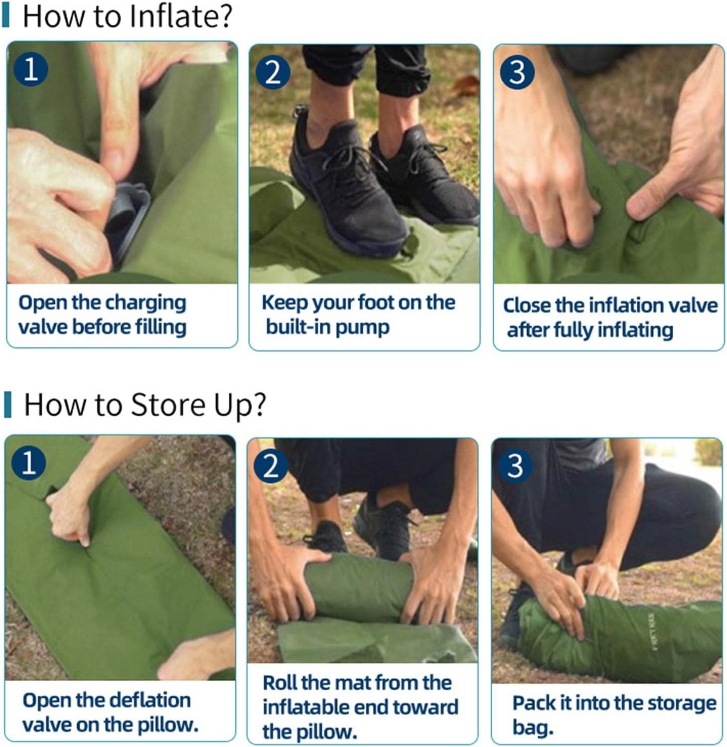 Double with Pillow Inflatable Sleeping Pad Light Carrying Sleeping Mat Camping Backpacking Sleeping Pad Travel Car Camping Essentials Nap Storage Camping Mat Outdoor Tent Camping Sleeping Mat