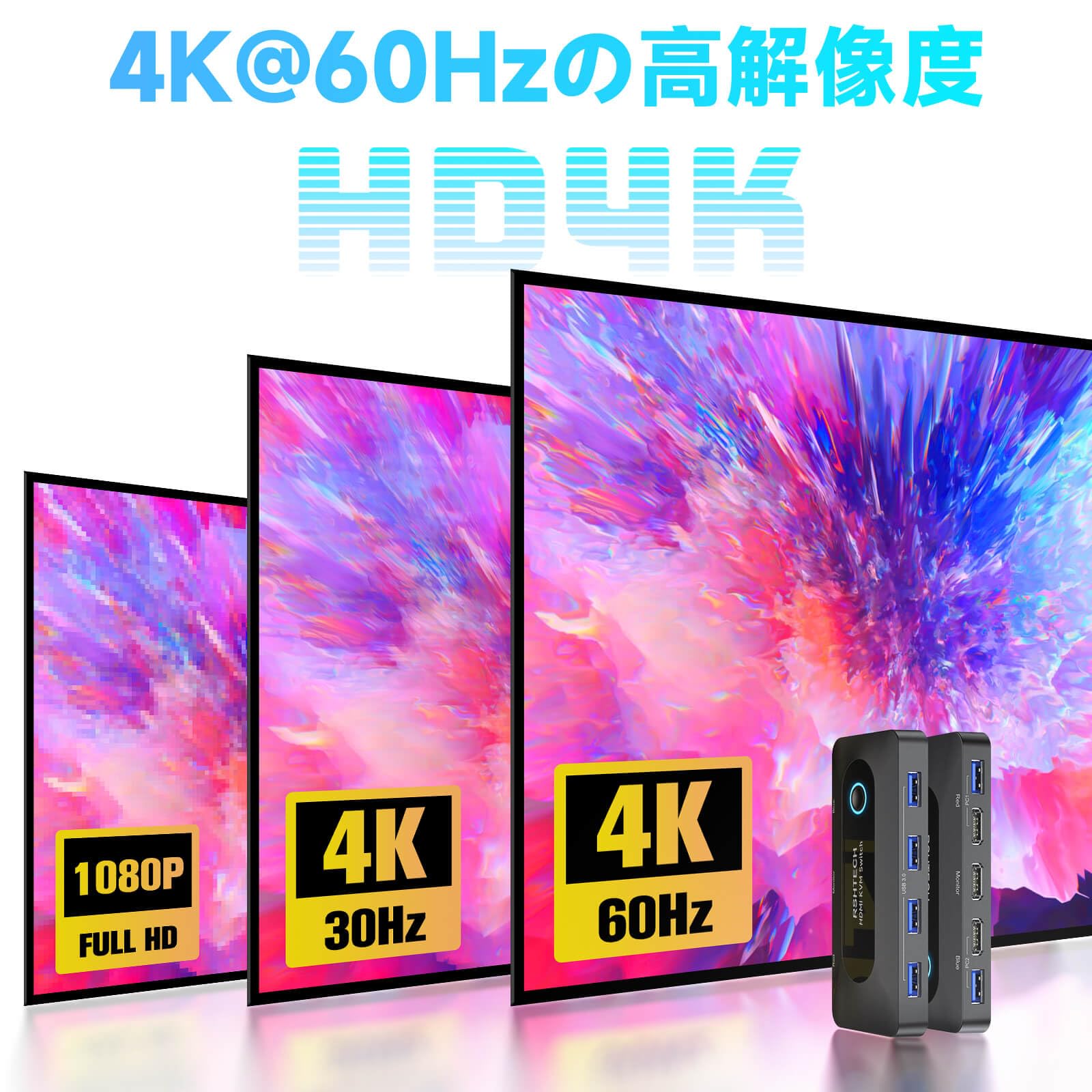Amazon | KVMスイッチRSHTECH USB 切替器 HDMI 4K@60Hz 、4 USB 3.0