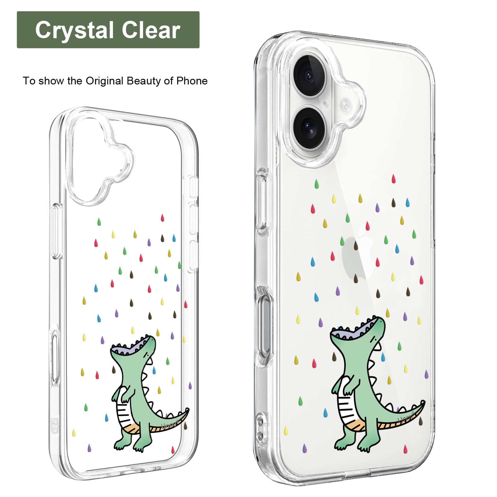 Unov Case Compatible with iPhone 16 Case Clear with Design Embossed Pattern Soft TPU Bumper Slim Protective 6.1 Inch (Rainbow Dinosaur) - Image 3