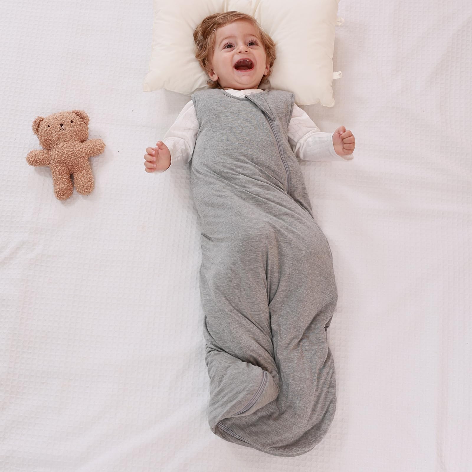 Mosebears Sacco nanna invernale per bambini 2,5 tog,Sacco Nanna Neonato in fibra di bambù, morbidissimo e caldo(18-36 mesi, Grey)