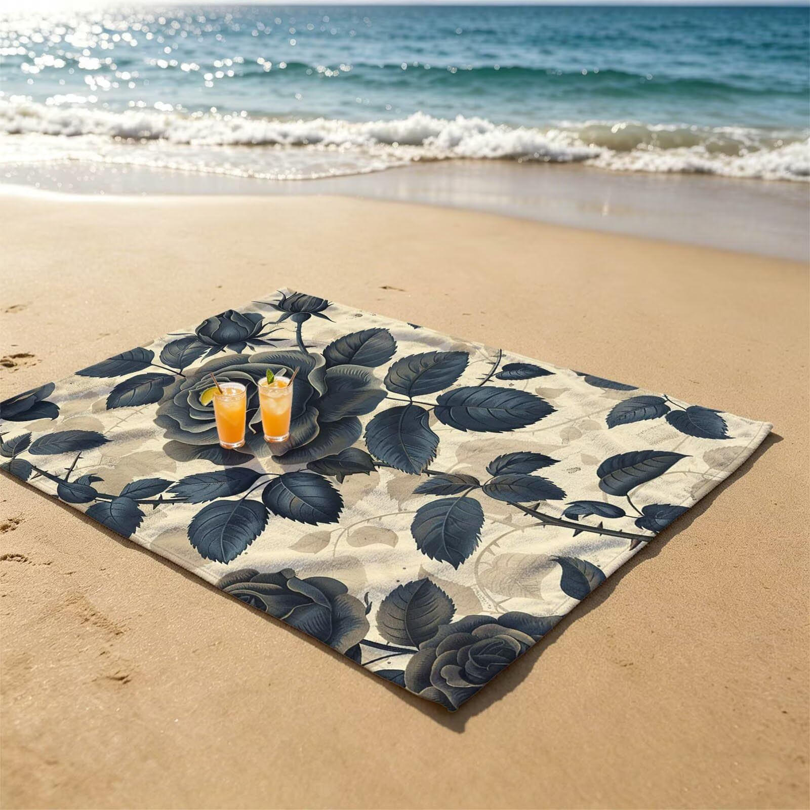 Gris Toalla Playa 220 x 160 Resistente a la Arena Secado rápido Ligero, Toalla Playa Grande 160x220cm Suave Cómodo como Gym Yoga Sauna Toallas Baño Grandes Exterior Travel Essentials Flor XTLS-6421