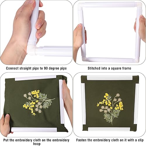 Miniatura 8 de Caydo 6 piezas de tela para bordar con marco de punto de cruz de 11 x 11 pulgadas para punto de cruz, acolchado de pintura de seda