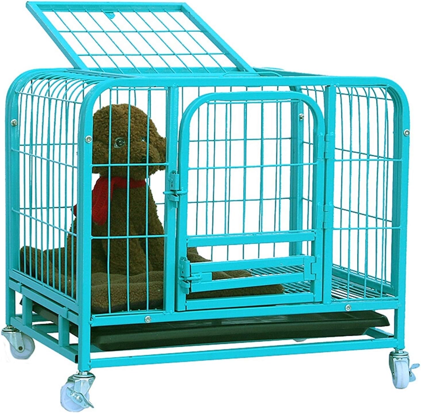 Dog cage Blue Dog House Small Dogs Medium DogsLarge Dogs Crate Pet Kennel Strong with Four Wheels Easy to Install Outdoor Indoor Use Dog House (XL(110 * 72 * 95cm))