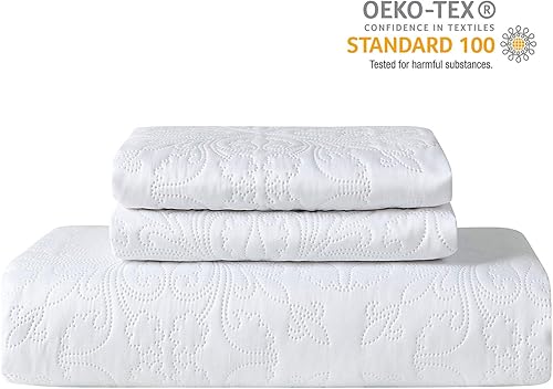 Vista 7 de Hansleep - Edredón blanco tamaño Queen – Colcha barroca ultrasónica para todas las estaciones, juego de ropa de cama suave y ligero, 3 piezas