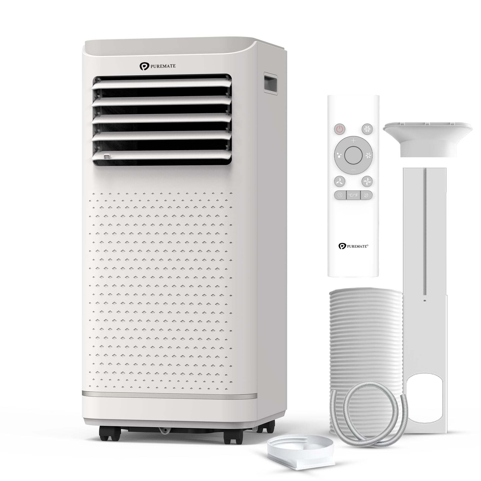 Puremate White / Grey Air Conditioner Unit 9000 Btu Portable 4In1 Air Conditioning, Dehumidifier, Fan & Sleep Mode, Powerful Conditioner Unit With 24H Timer & Remote Control, Window Venting Kit Included