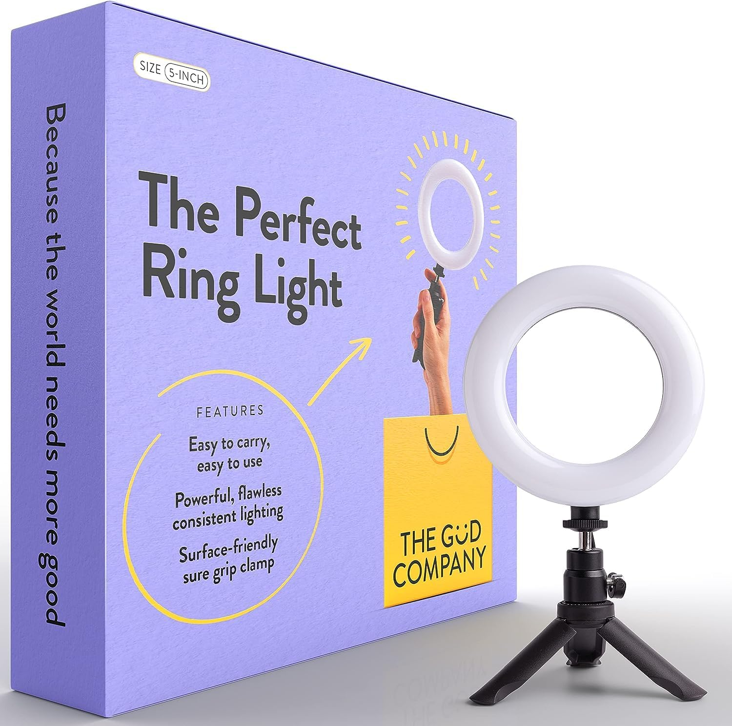 The Perfect 5-inch Portable Ring Light with Stand, Premium Photo and Video Lighting for tiktok Influencer, 5 Dimmable Light Modes, Black (5-Inch)