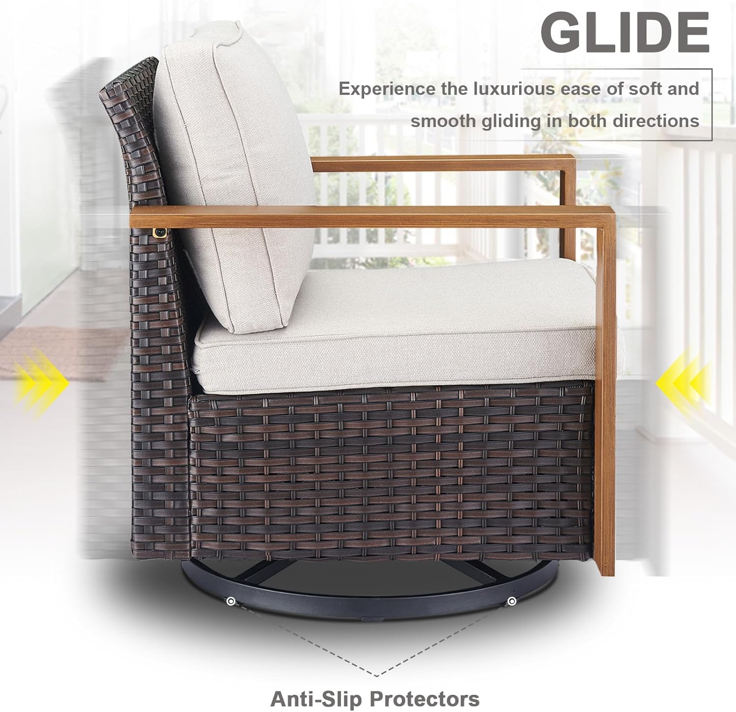 Belord Full 4 Pieces Patio Furniture Set with 41” Propane Fire Pit Table, Outdoor Conversation Set with Swivel Glider Outdoor Chair Set of 2 and Rattan Sofa for Deck Backyard